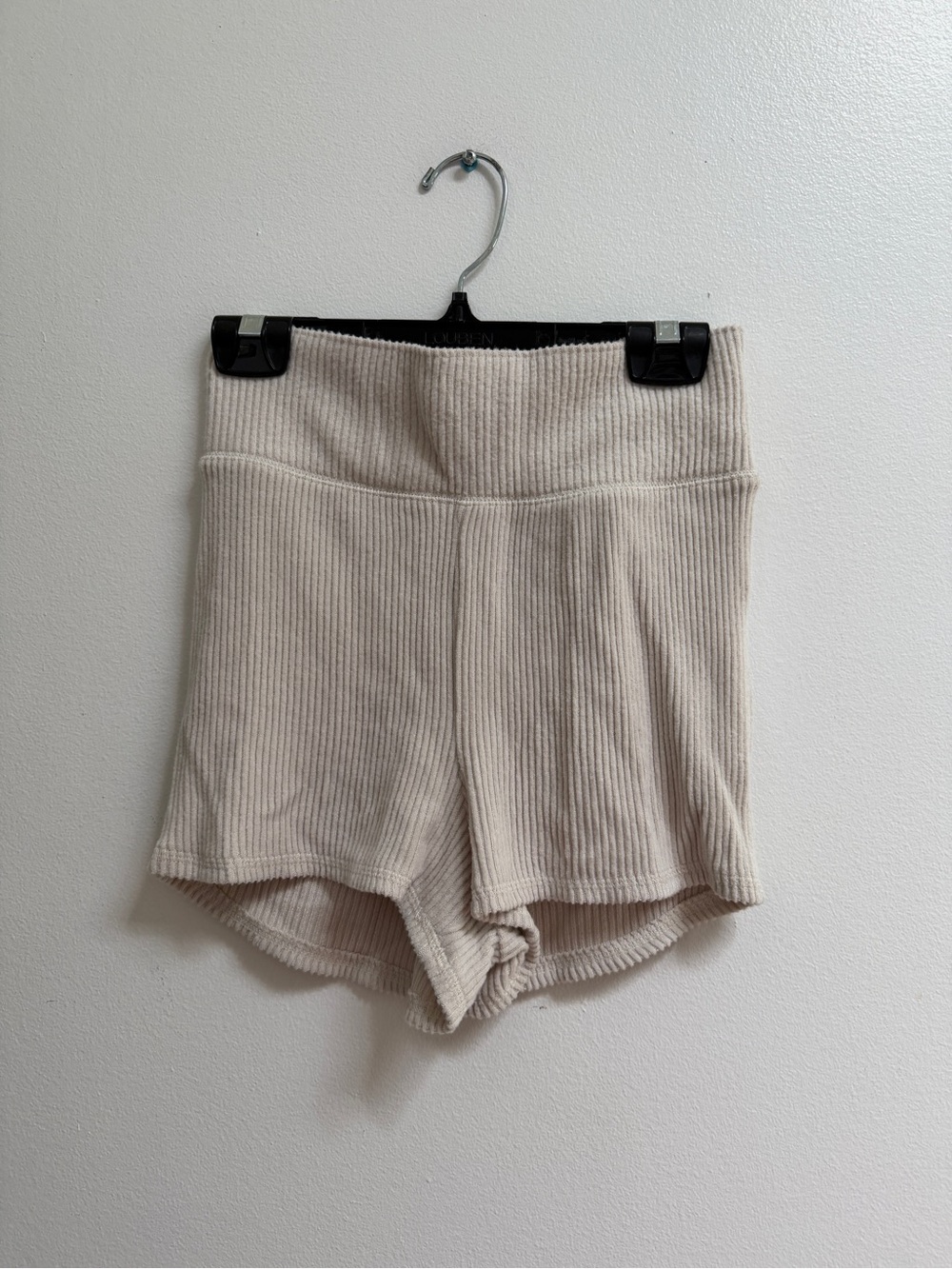 Abercrombie & Fitch Cream Ribbed High-Waist Knit Bike Shorts